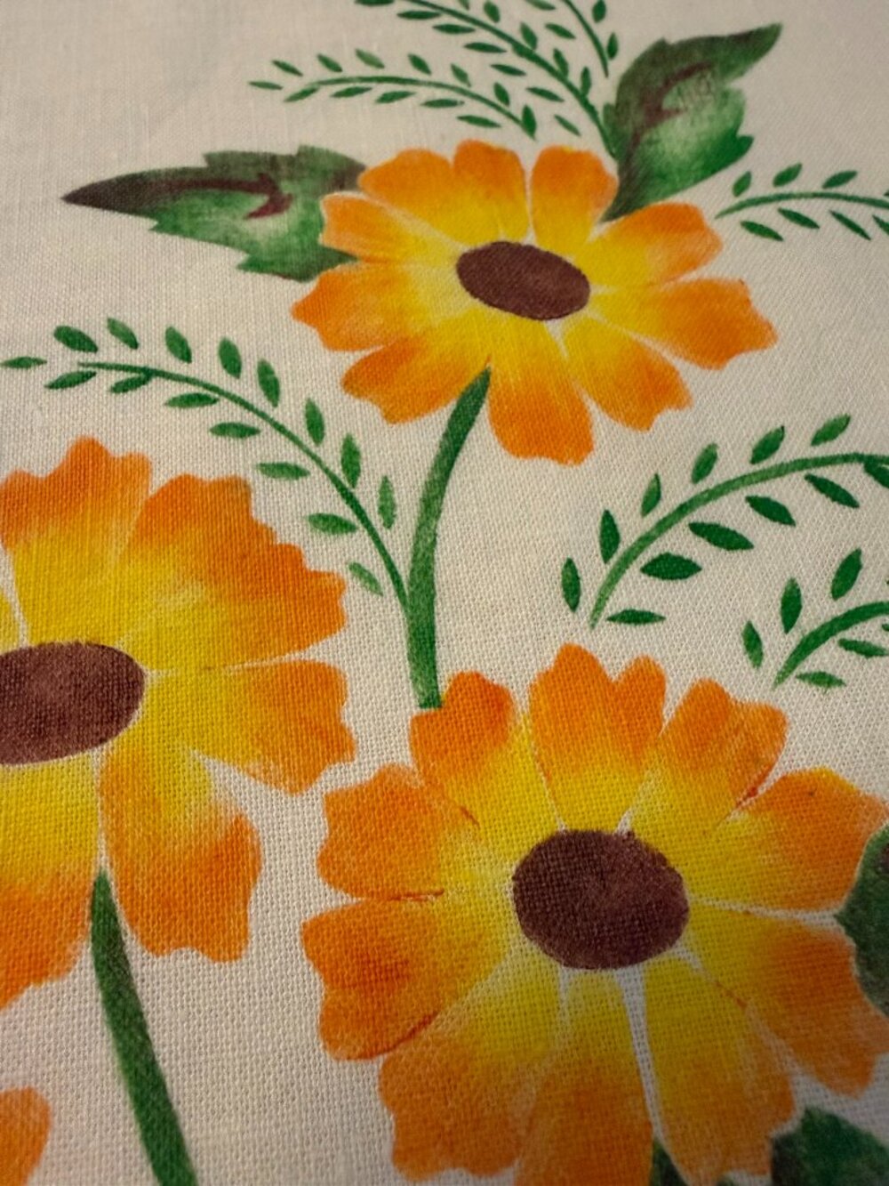 VTG Small Round Hand Painted Floral Tablecloth